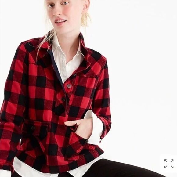 J. Crew Boxy Red Buffalo Plaid Shirt Jacket | Size Medium - Picture 1 of 10